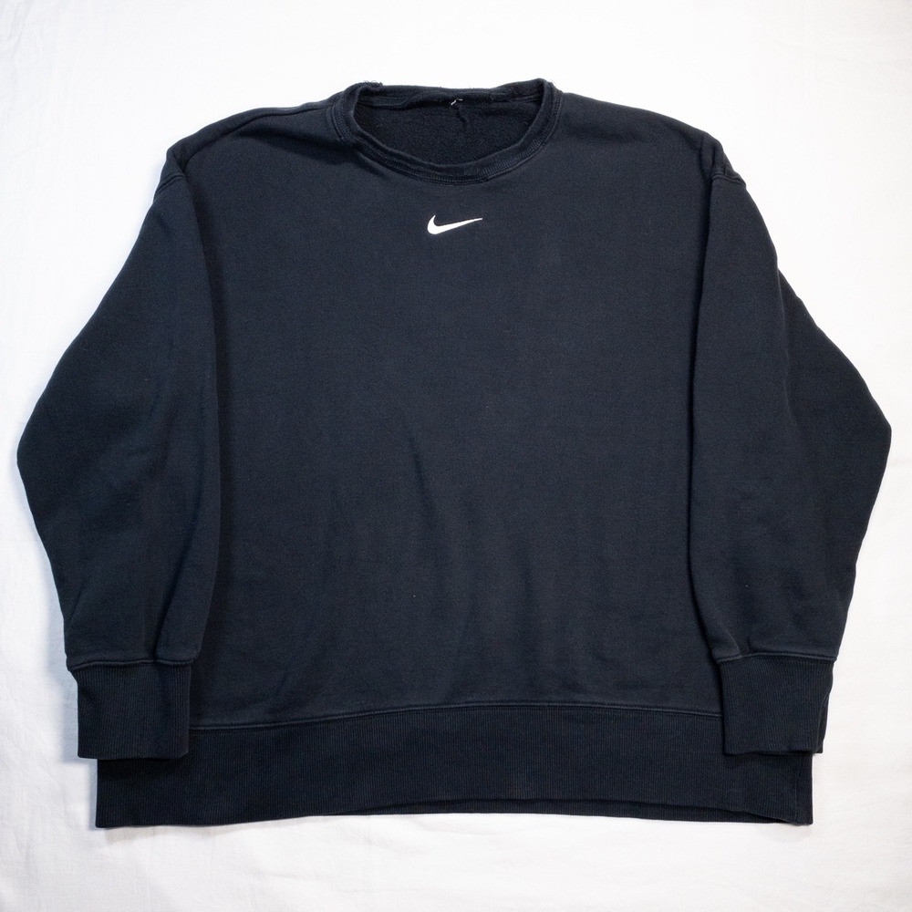 Vintage Nike Center Swoosh Crewneck Mens Black Fleece Pullover Small Logo L
